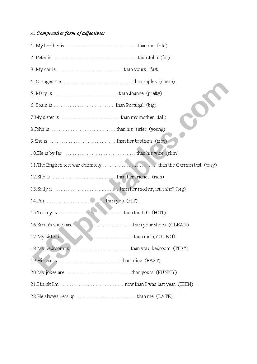 comparatves worksheet