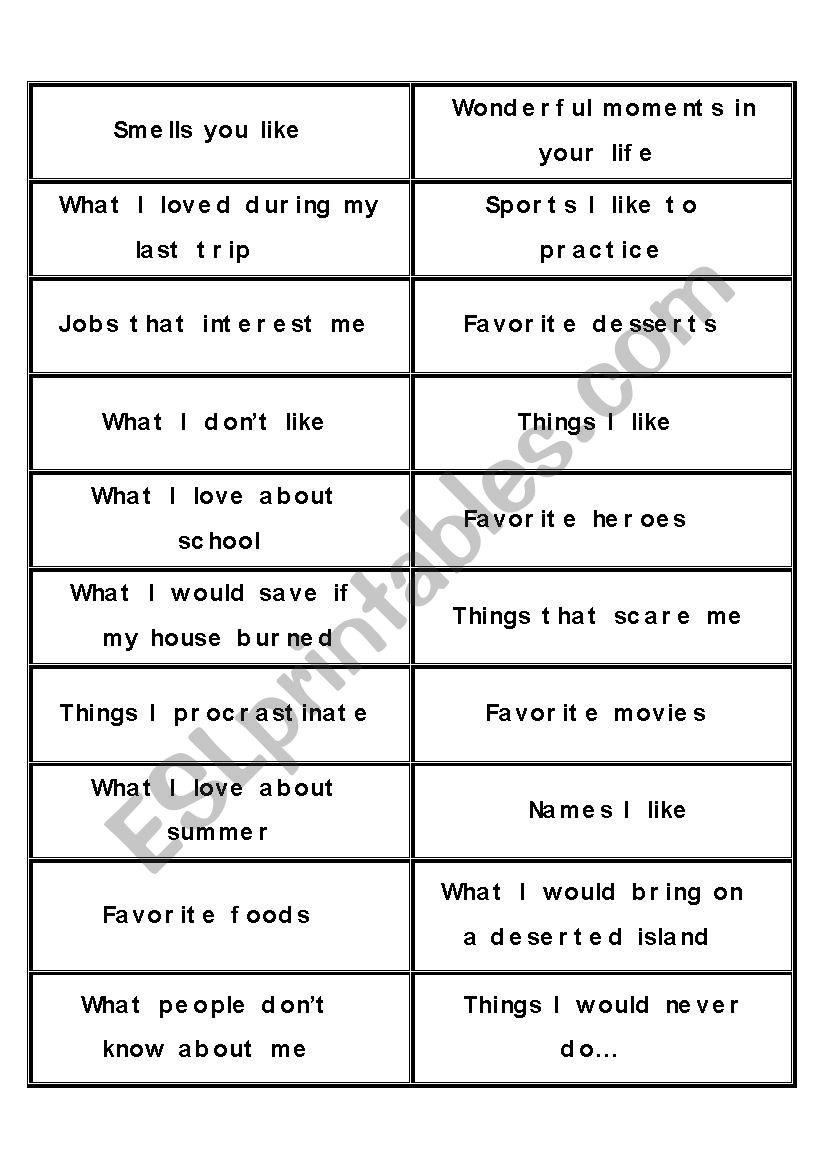 Writing lists worksheet