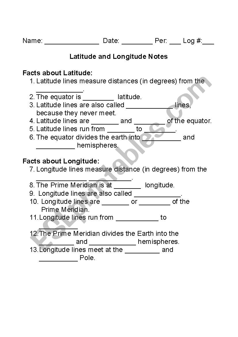 Facts About Latitude and Longitude Notes