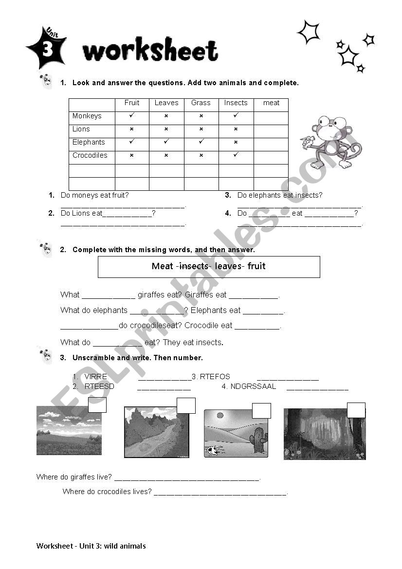 Worksheet- Wild Animals- Vocabulary and grammar: Do and does
