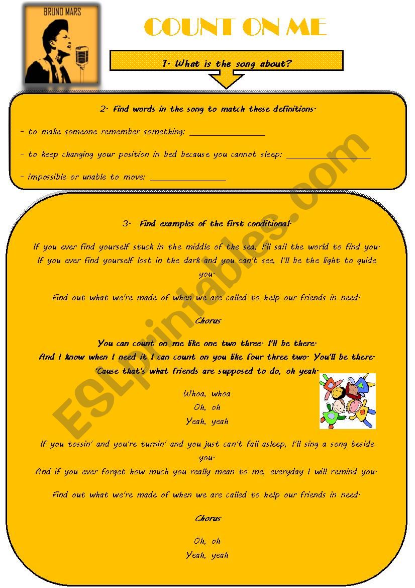 Count On Me by Bruno Mars worksheet