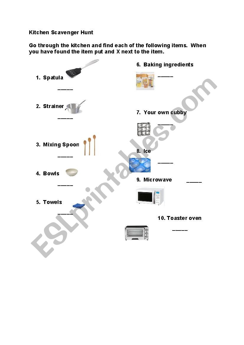 Kitchen Scavenger Hunt worksheet