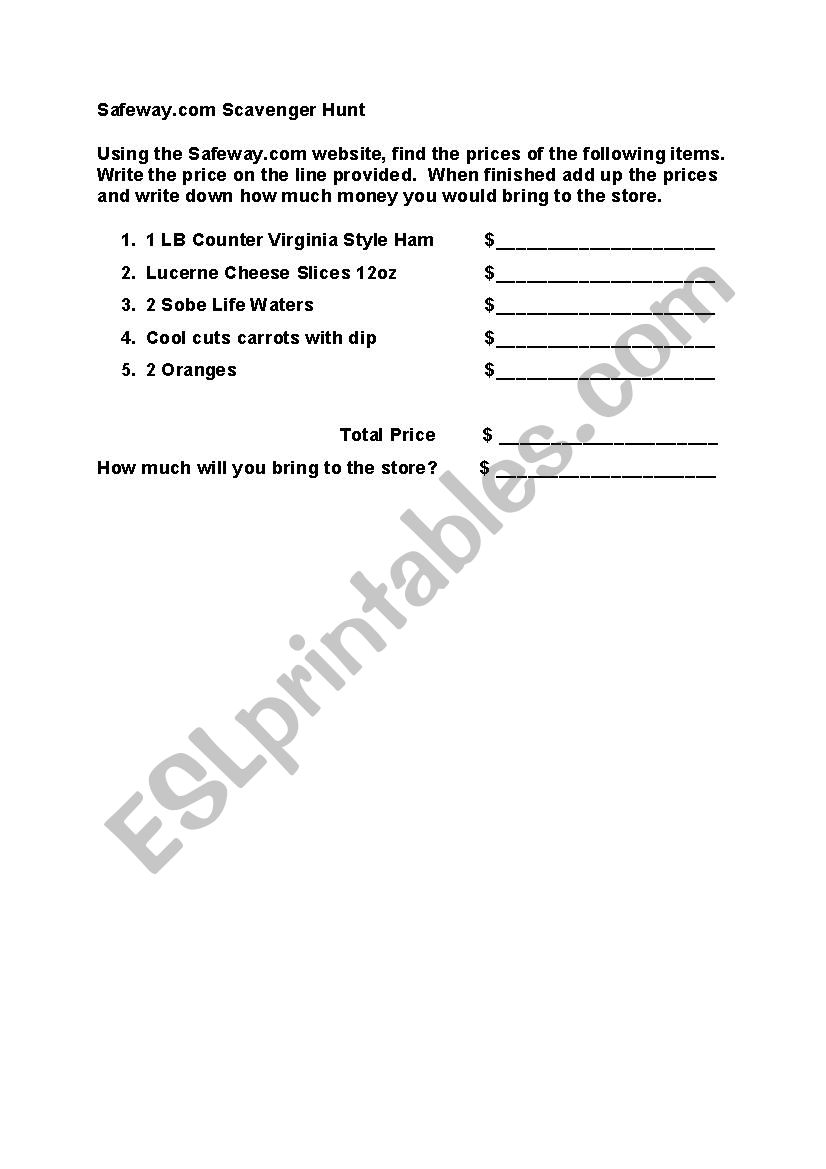 Kitchen Scavenger Hunt Esl Worksheet By Awyberanec
