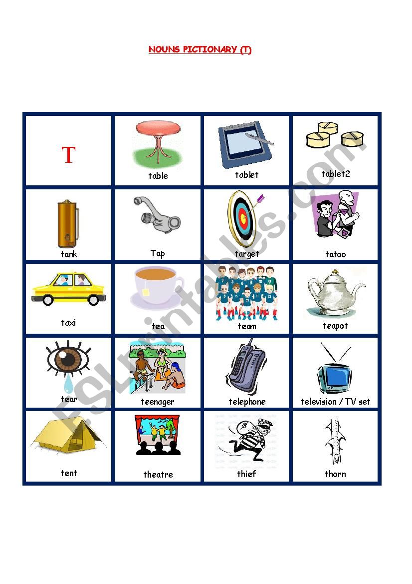 NOUNS PICTIONARY 11 worksheet