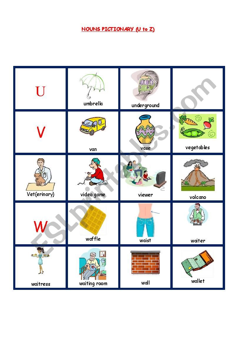 NOUNS PICTIONARY 12 worksheet