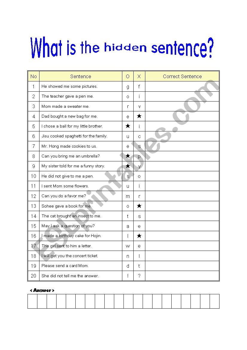 hidden sentence worksheet