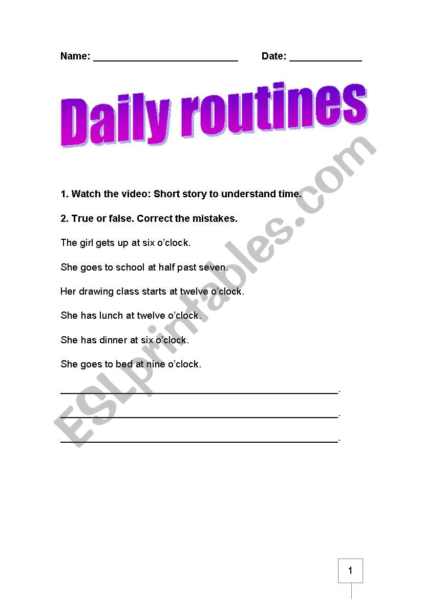 Daily routines worksheet