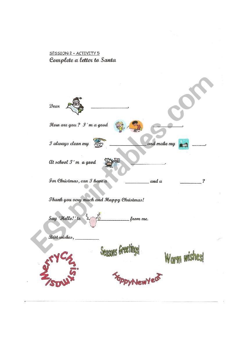 A letter to Santa worksheet
