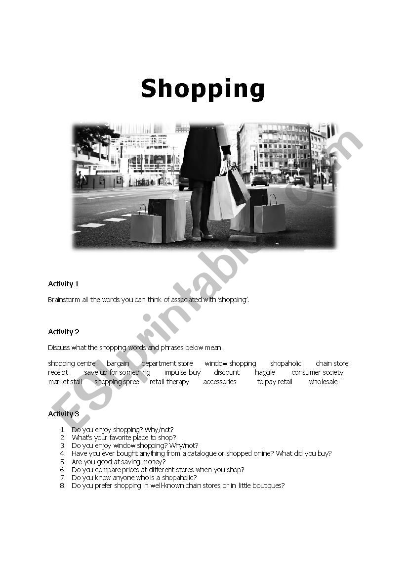 Shopping (Upper Intermediate or Advanced English learners)