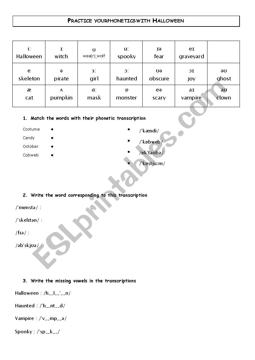 Halloween and Phonetics worksheet