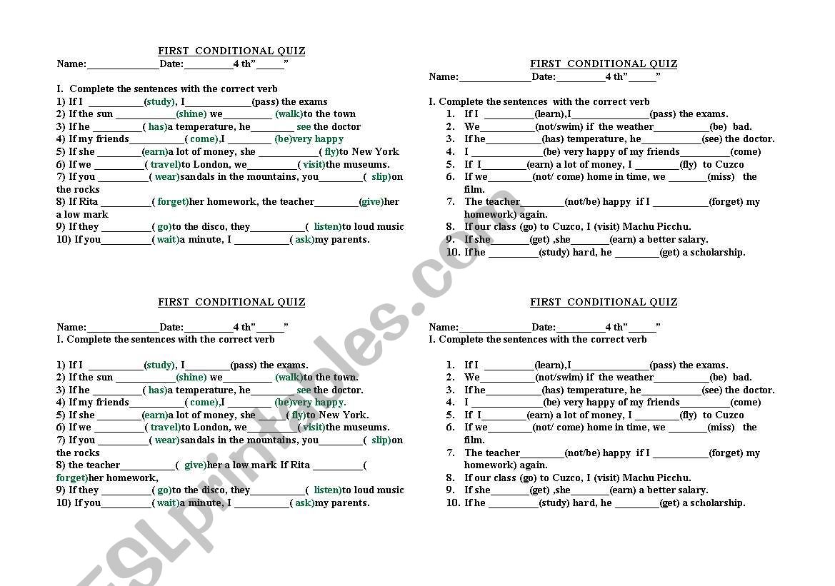 firt conditional quiz worksheet