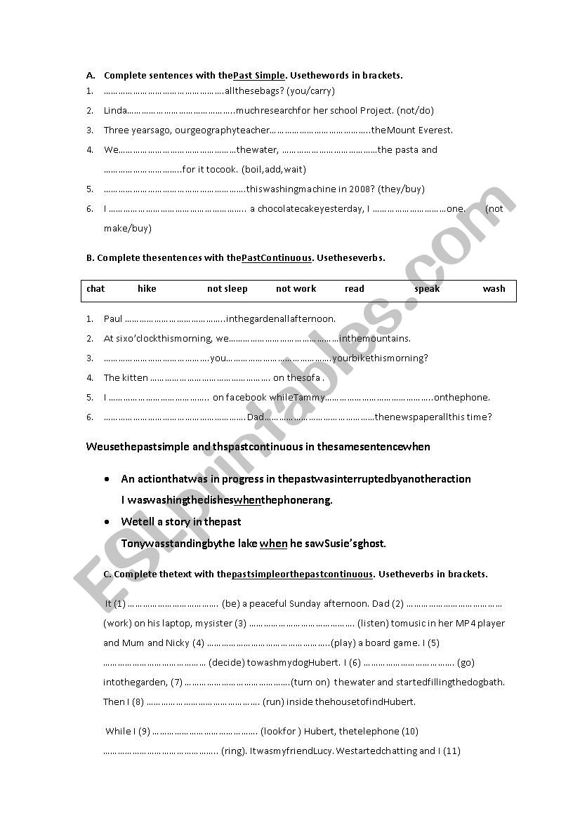 past exercises worksheet