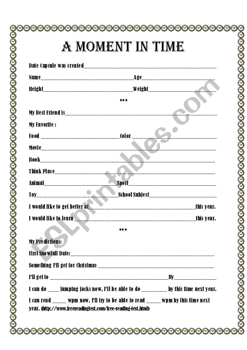 Time Capsule Worksheet worksheet