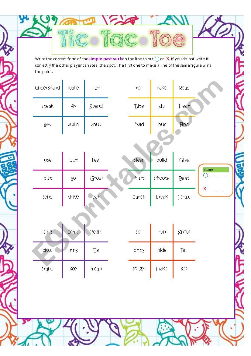 Tic Tac Toe Irregular Verbs Simple Past