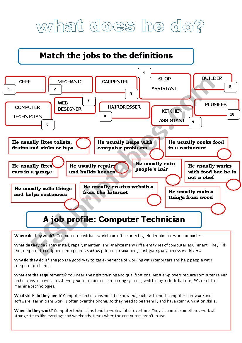 JOBS AND OCCUPATIONS worksheet