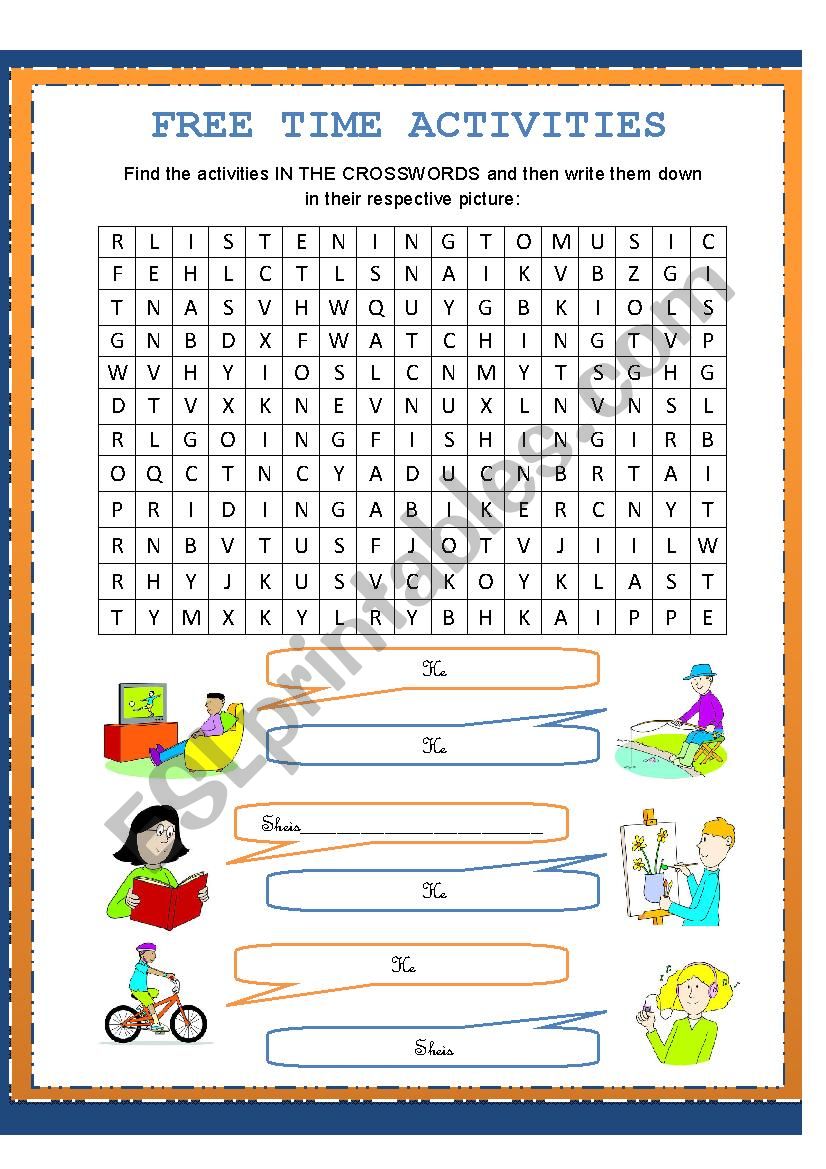 FREE TIME ACTIVITIES CROSSWORD