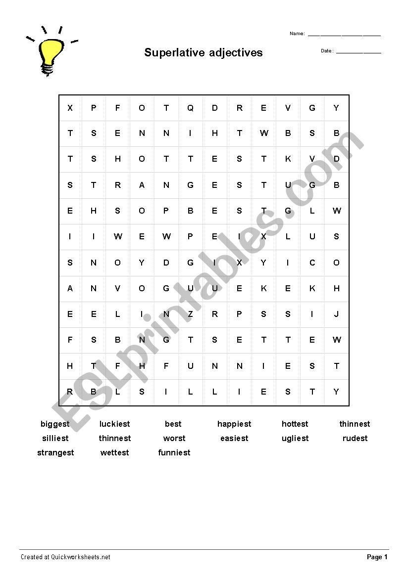 Superlative adjectives wordsearch