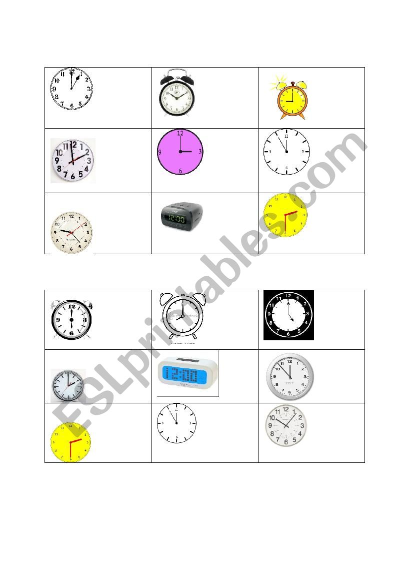 Clock bingo worksheet
