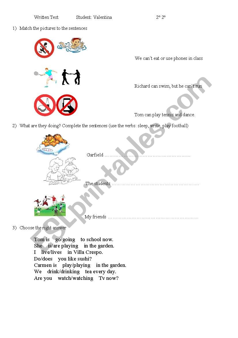 Elementary test worksheet