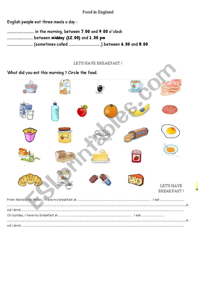 breakfast worksheet