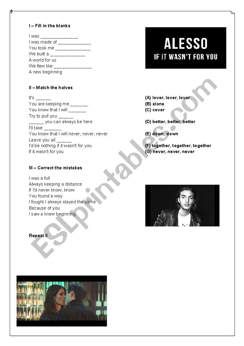 Alesso - If it wasnt for you worksheet