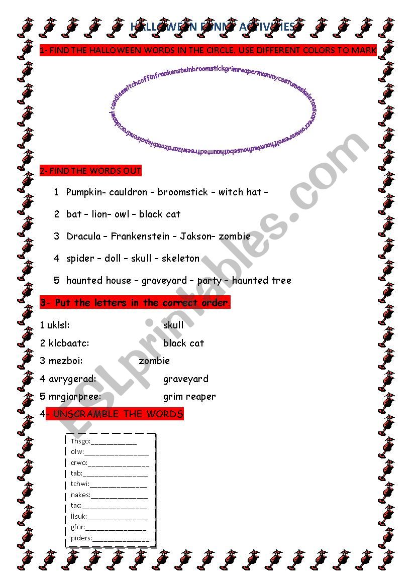 halloween activities worksheet