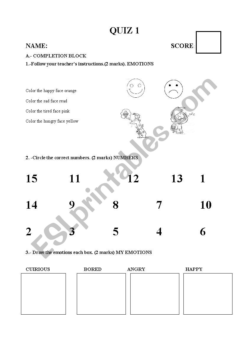 quiz emotions worksheet