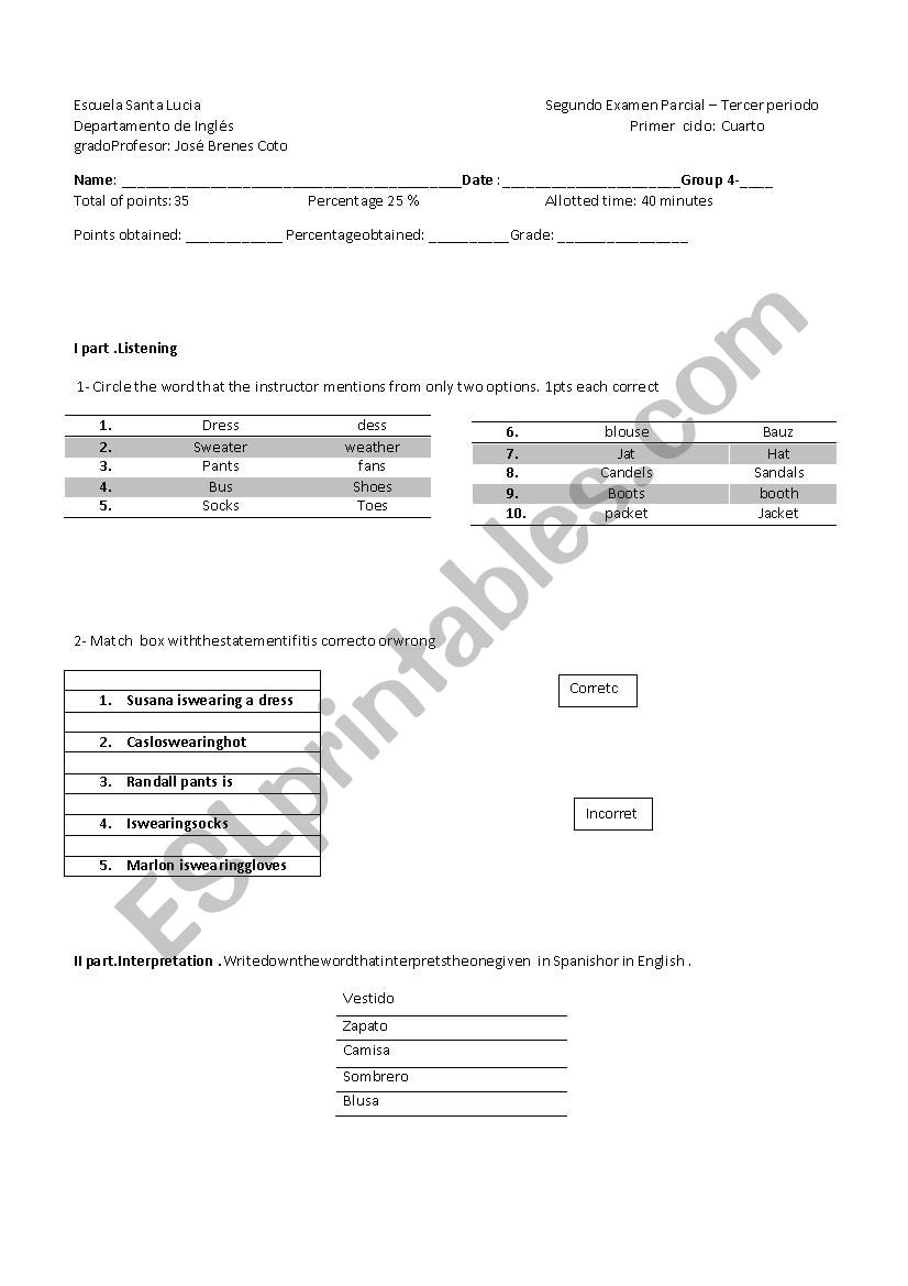 exam  worksheet