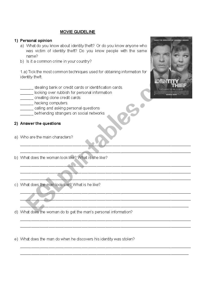  Movie: Identity thief worksheet