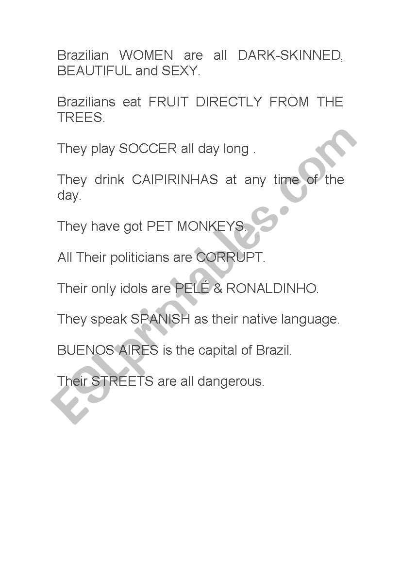 Brazilian stereotypes worksheet