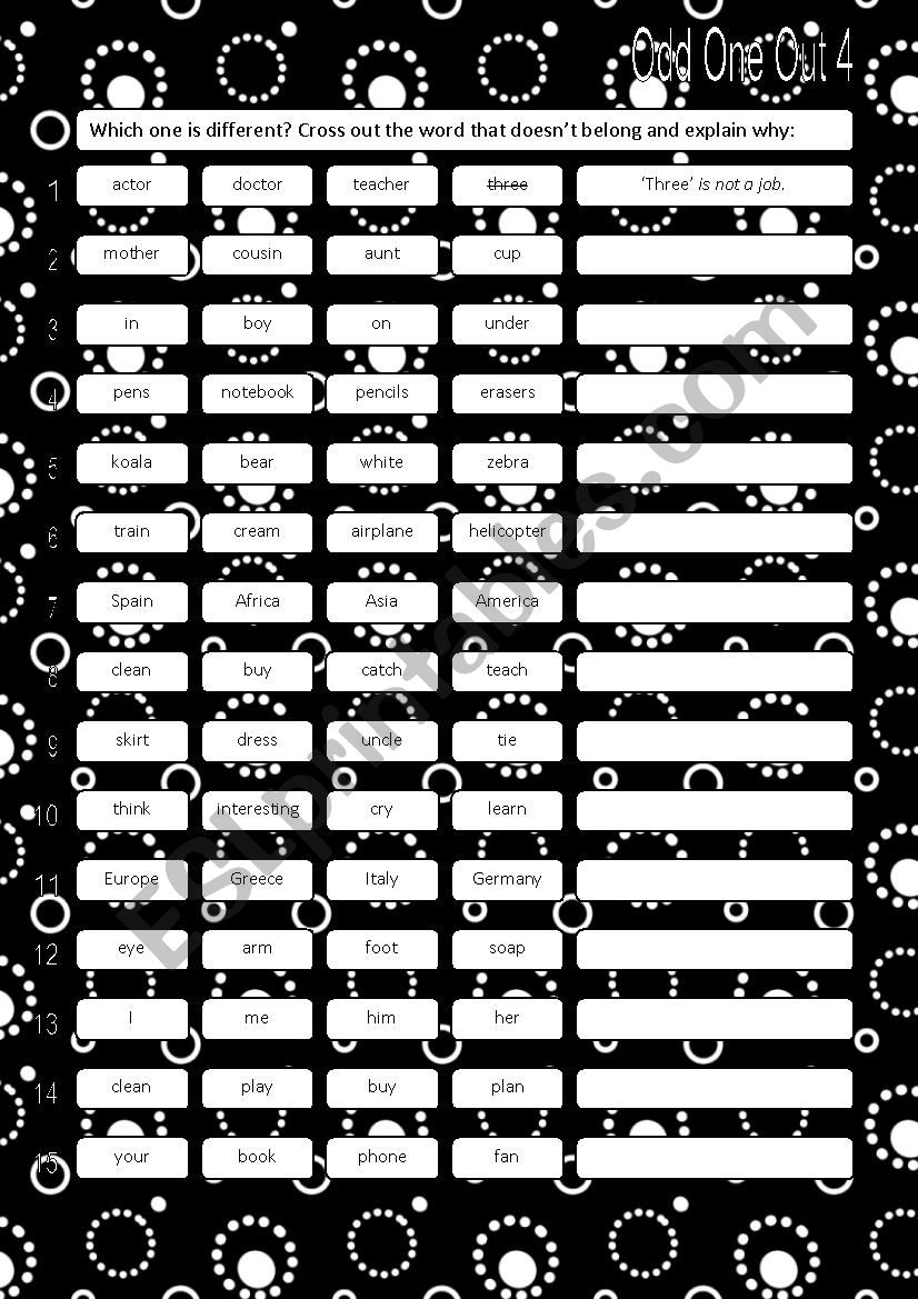 odd one out worksheet