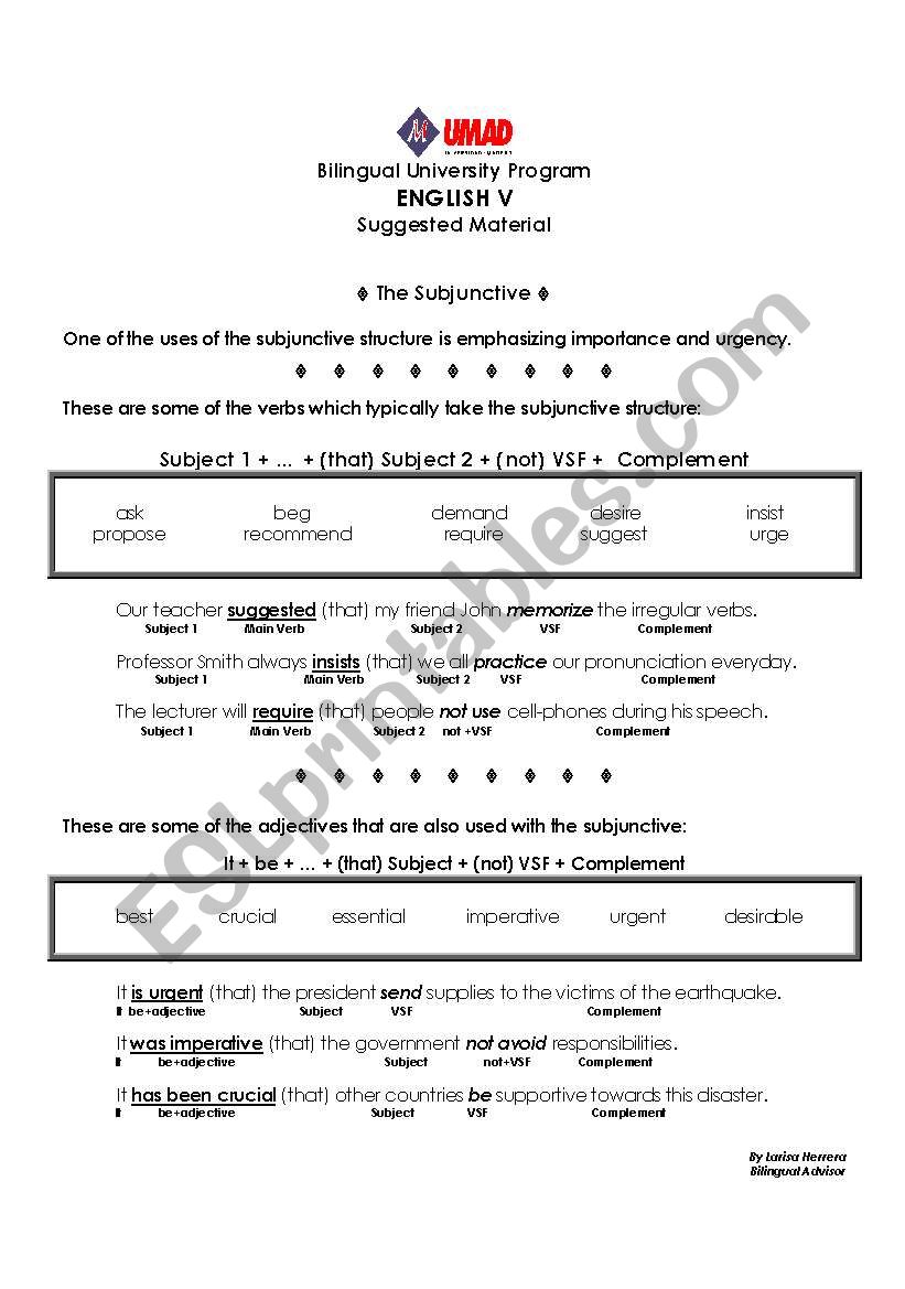 Subjunctive Guide worksheet