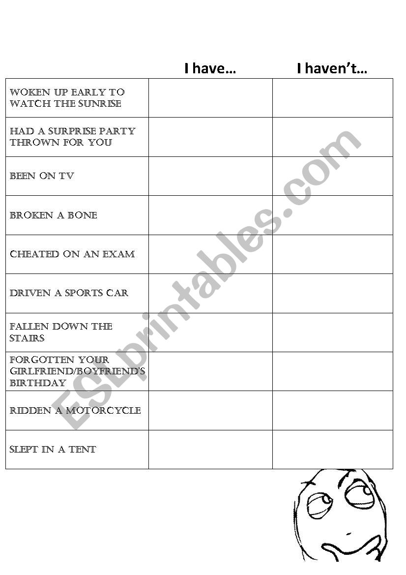 Present Perfect Questionnaire worksheet