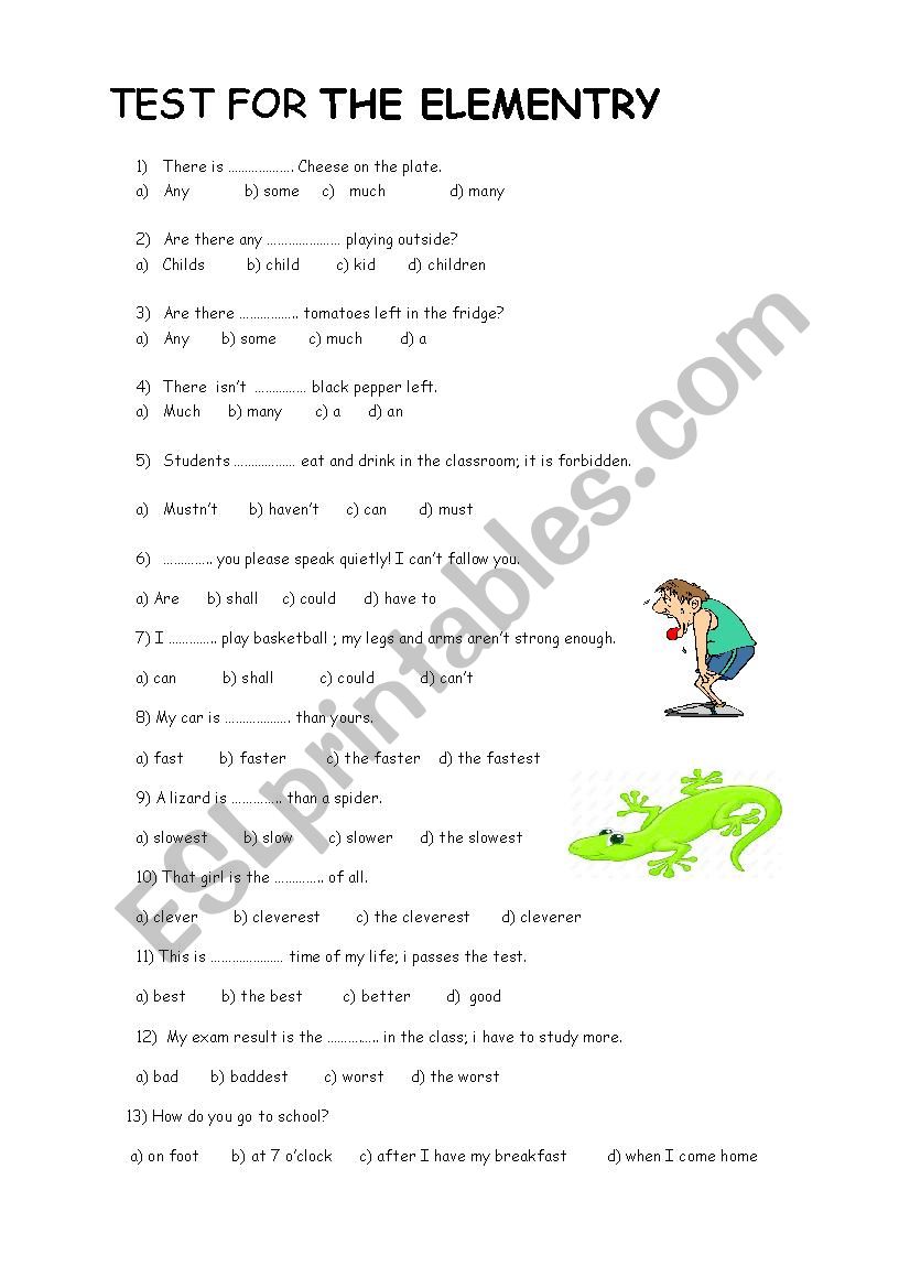 elementary test worksheet