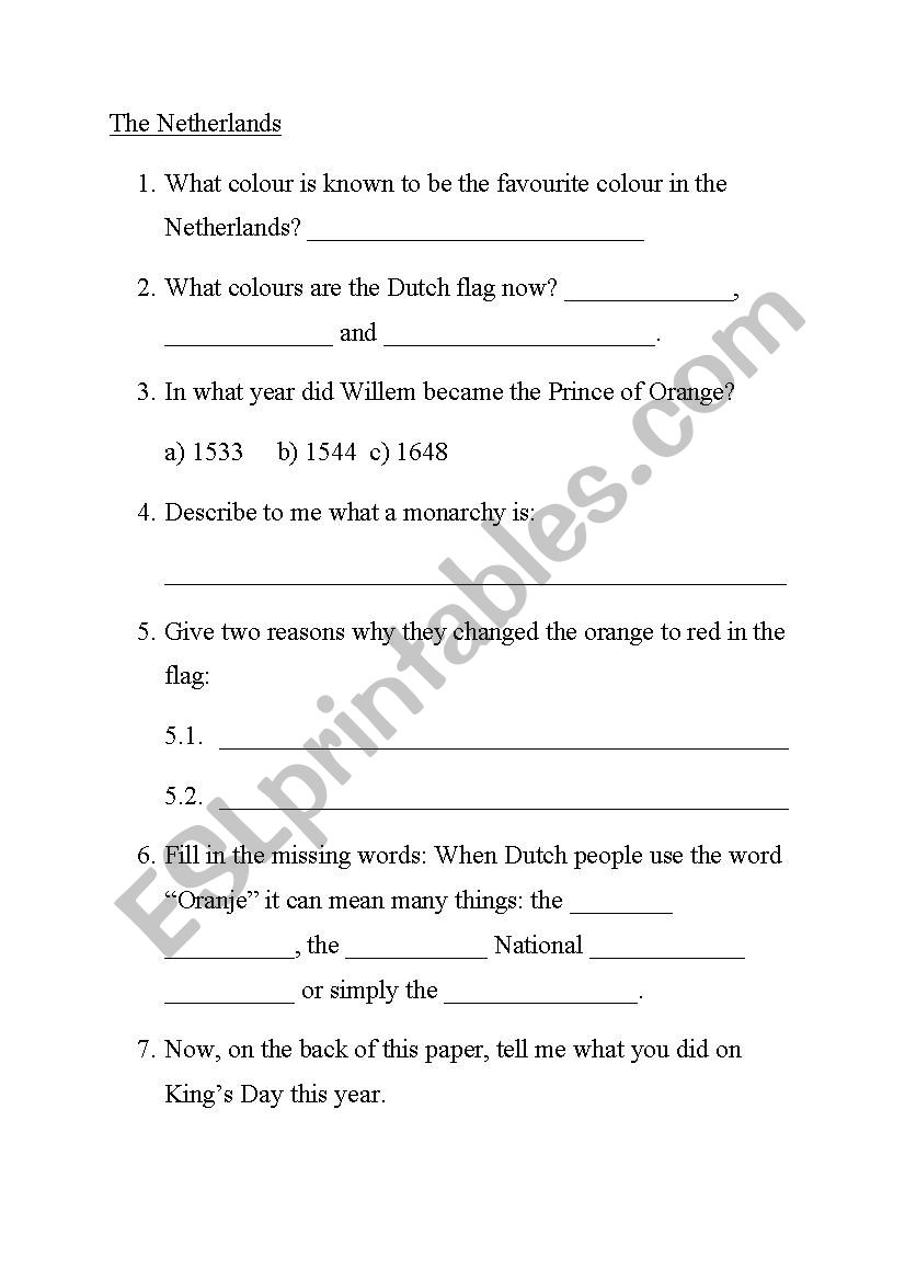 The Netherlands  worksheet