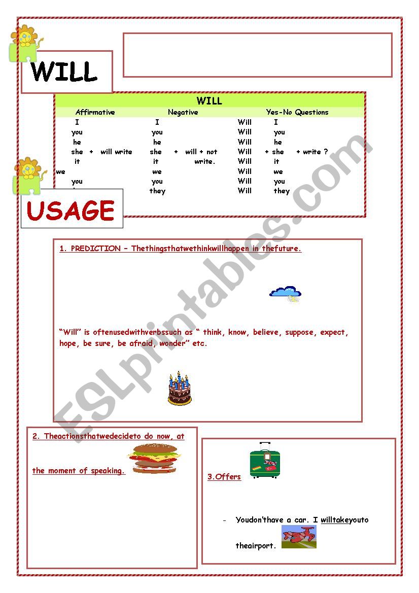 WILL & BE GOING TO  worksheet