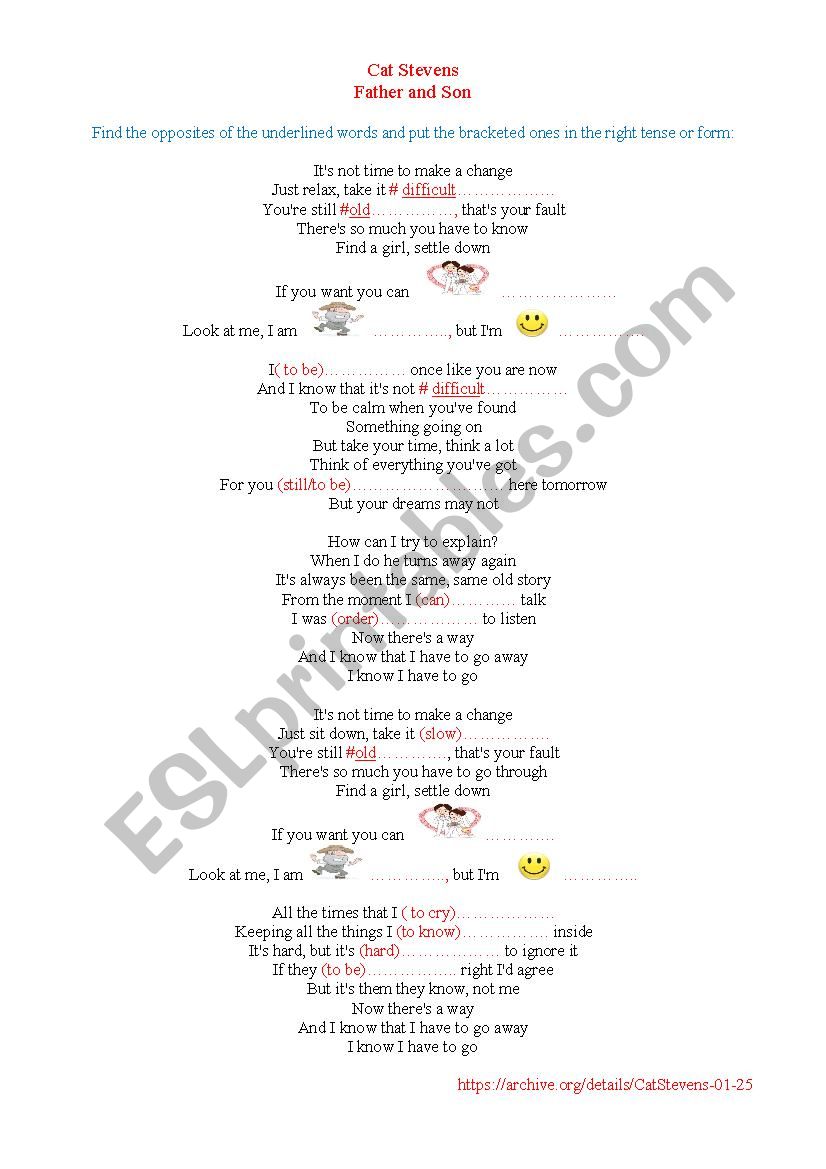 Father and Son ( a song worksheet)