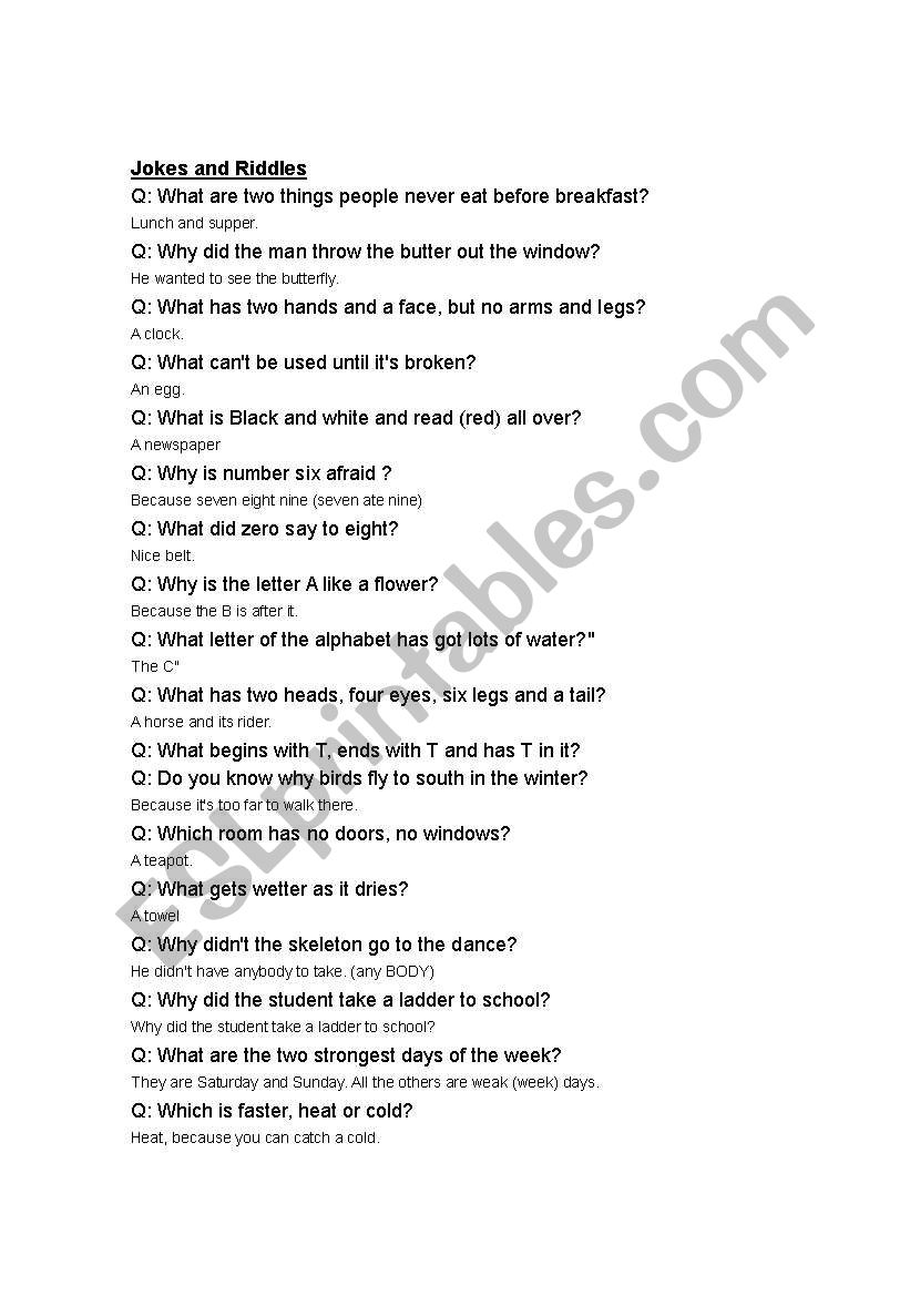 Jokes and Riddles (Answers) worksheet
