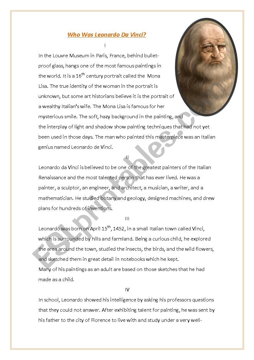 Who was Leonardo Da Vinci? worksheet