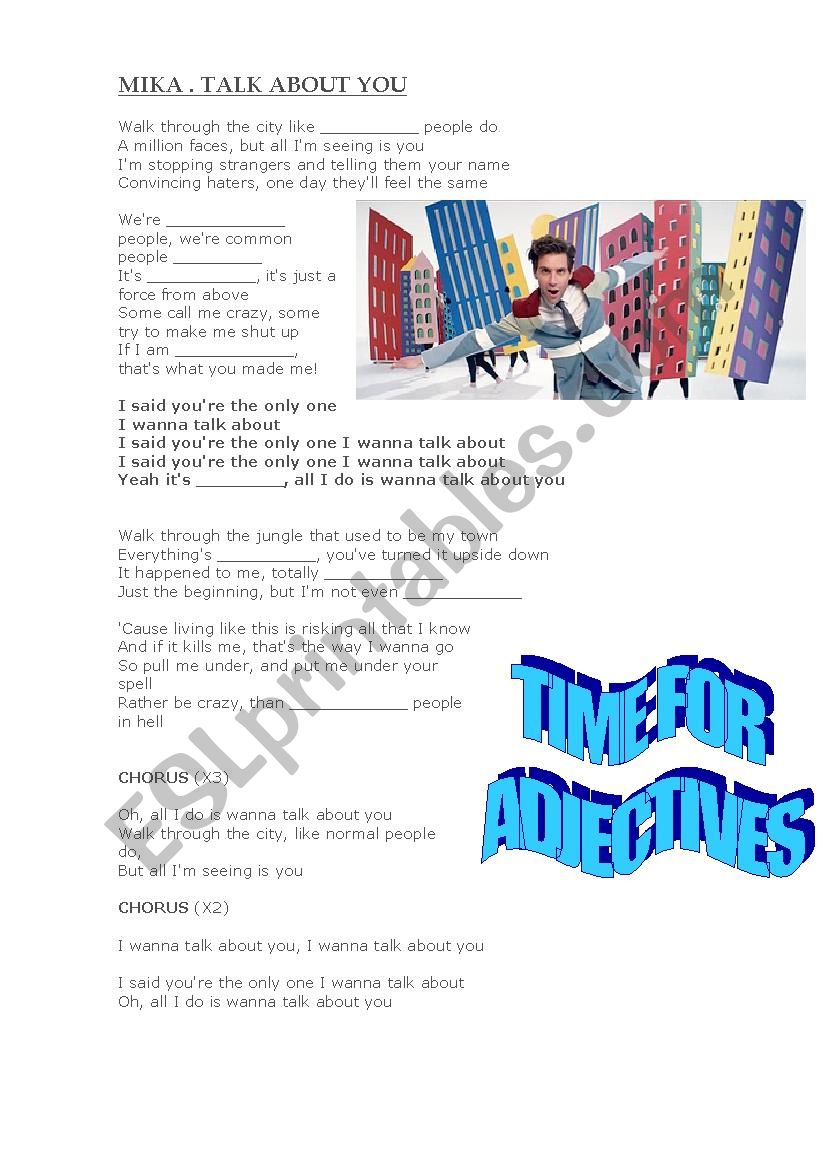adjectives in a song worksheet