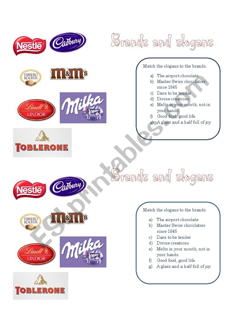 Chocolate Slogans worksheet