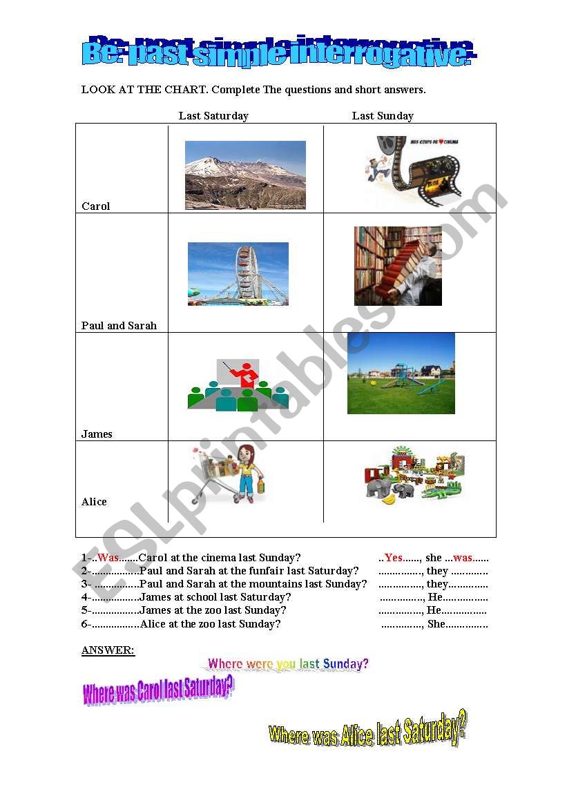 BE: past simple interrogative worksheet