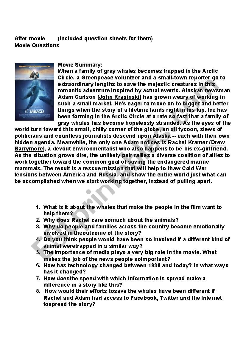 The Big Miracle - ESL worksheet by Happy74