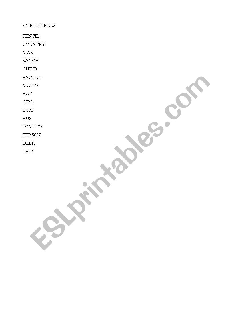 PLURALS REVIEW worksheet