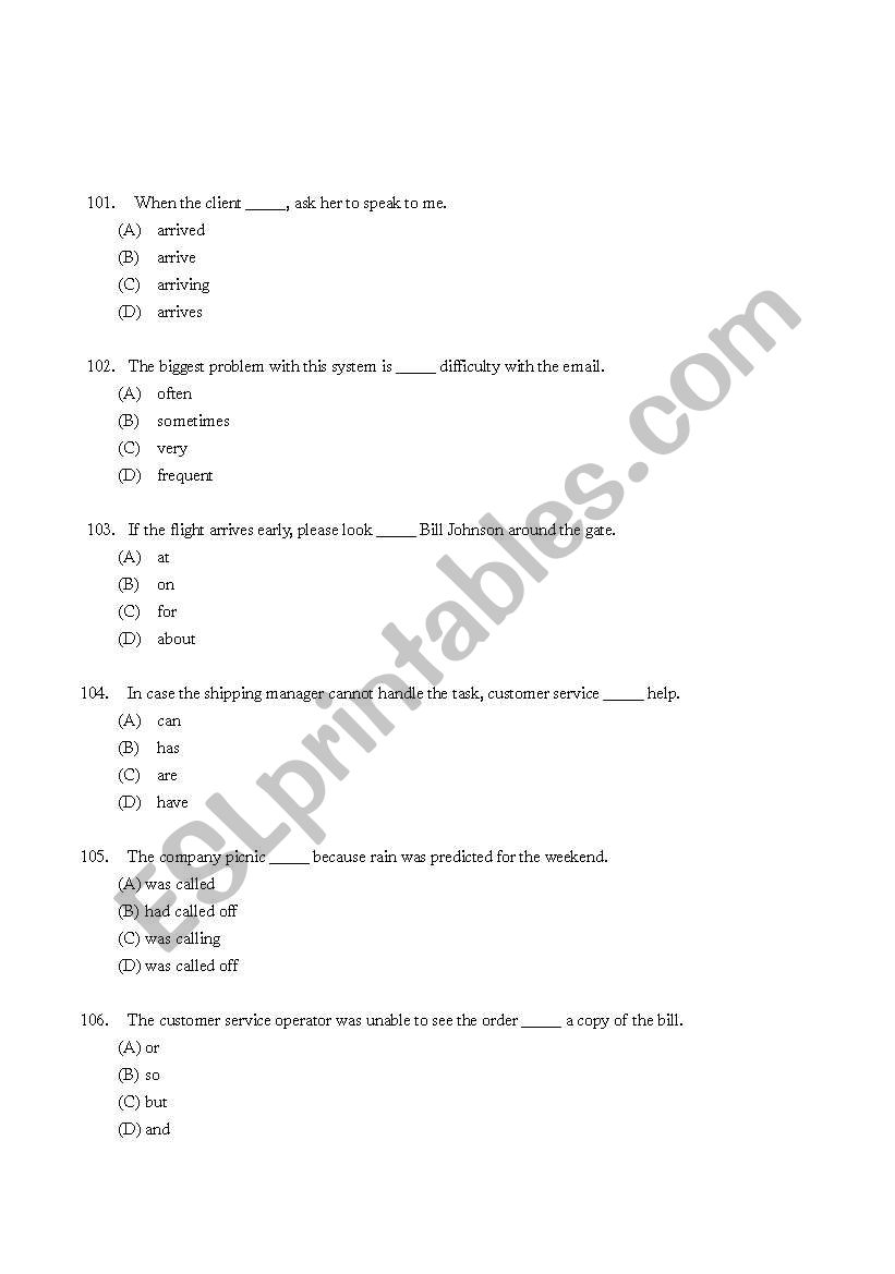 TOEIC Reading Questions 1 worksheet