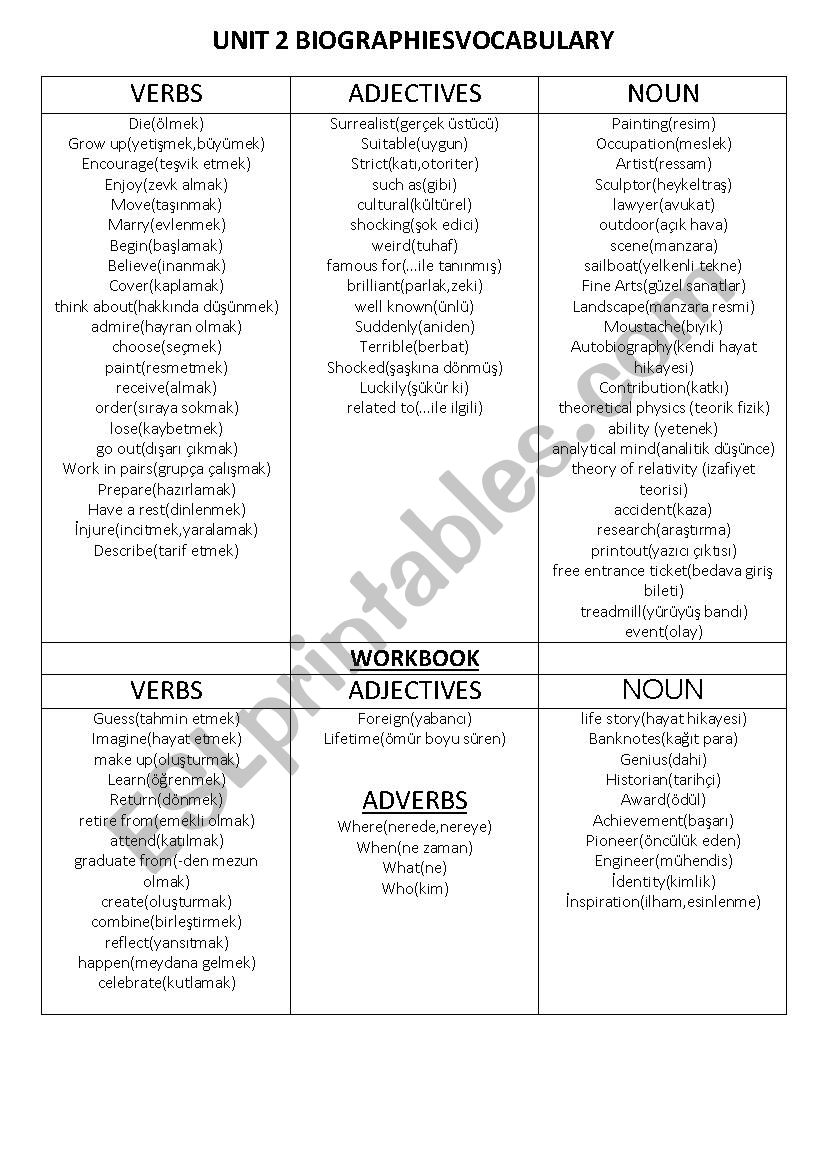 vocabulary worksheet