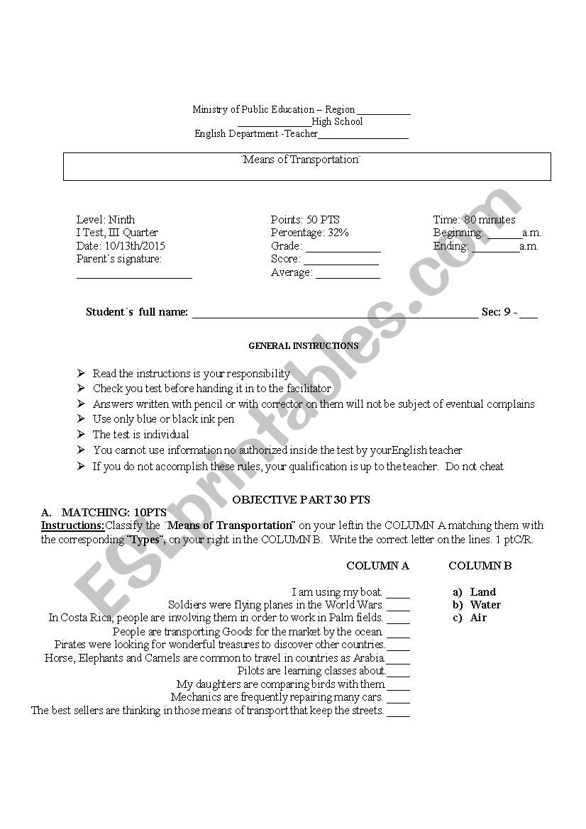 English Test 2015 worksheet