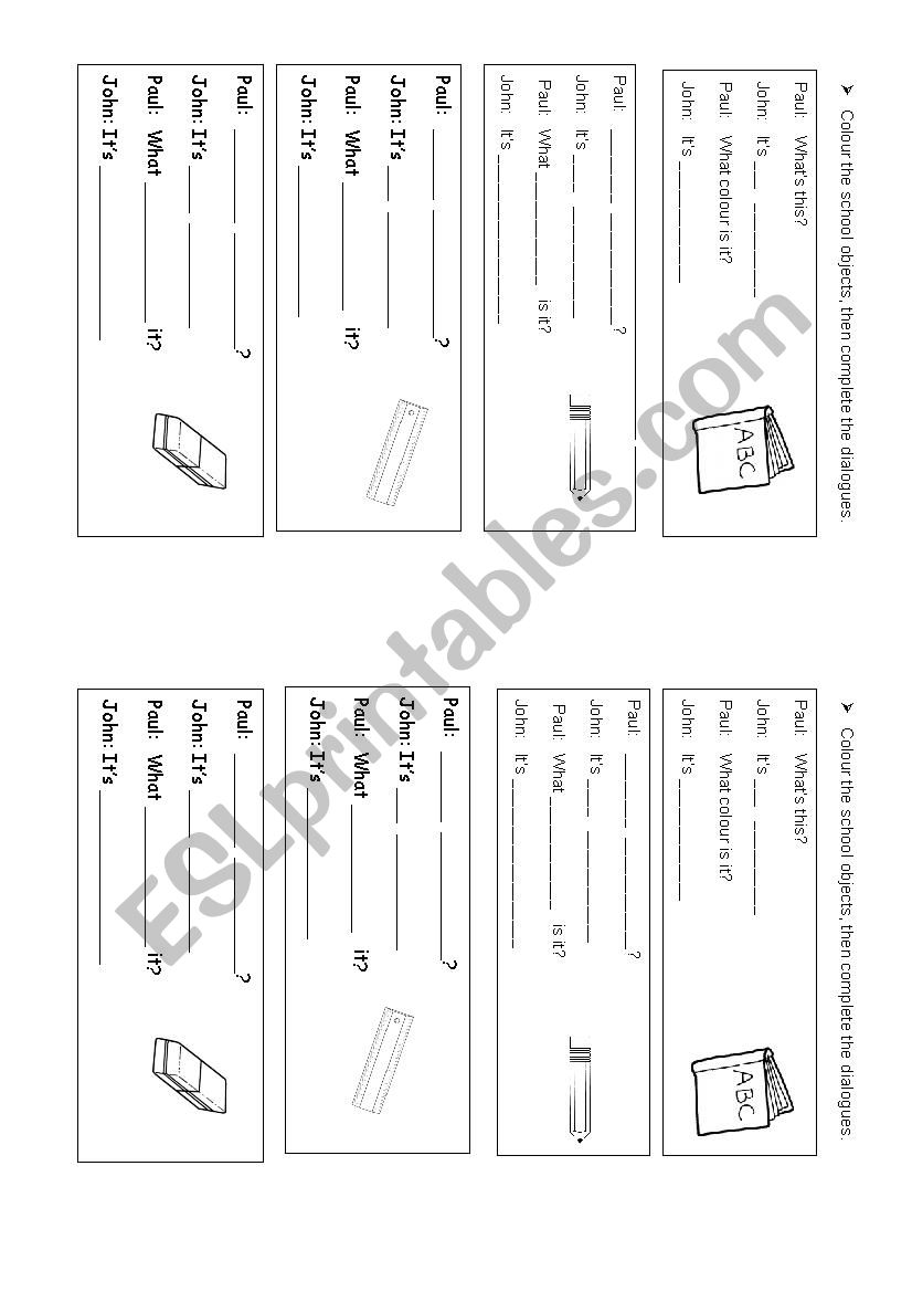 school objects worksheet