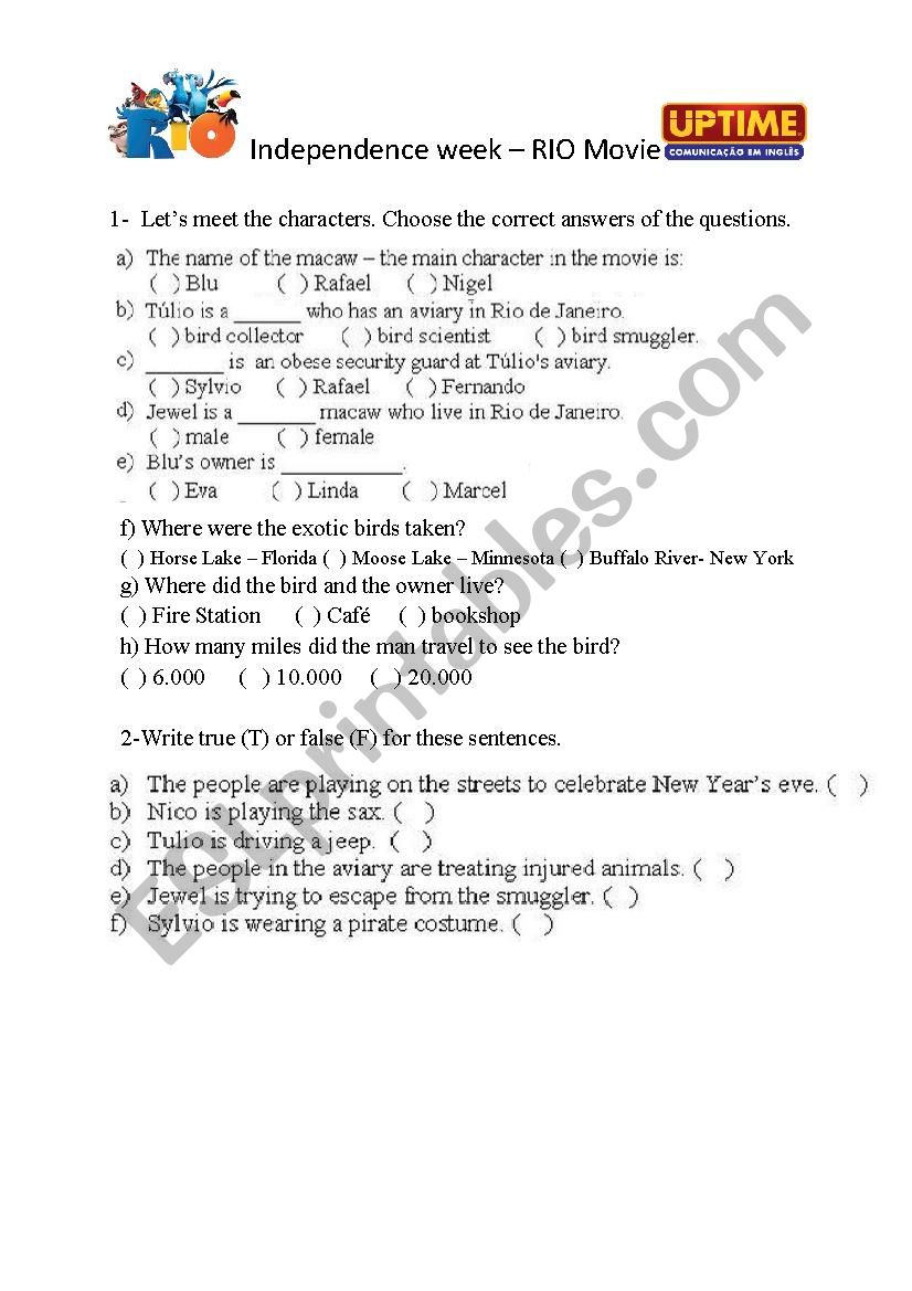 Independence week- RIO worksheet