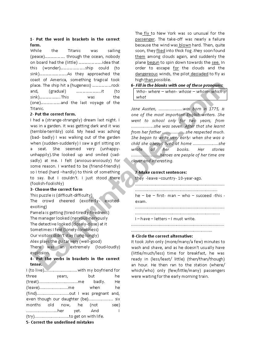 correct form and correct tense exercises